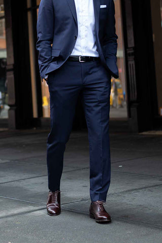 mens suit pants half break