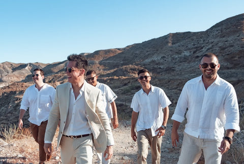 groom and groomsmen wearing white dress shirt