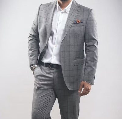 mens grey patterned suit