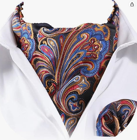 men's blue and red paisley floral pattern ascot cravat tie