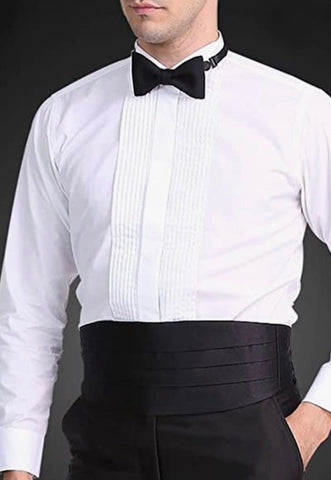 black bow tie with tuxedo pleat bib shirt