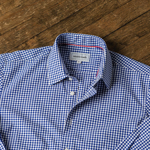 collared blue check shirt for smart casual attire