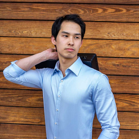 modern slim blue dress shirt comfortable fit