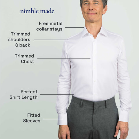 white dress shirt slim fit infographic for skinny men