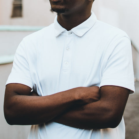 white polo shirt in close up shot