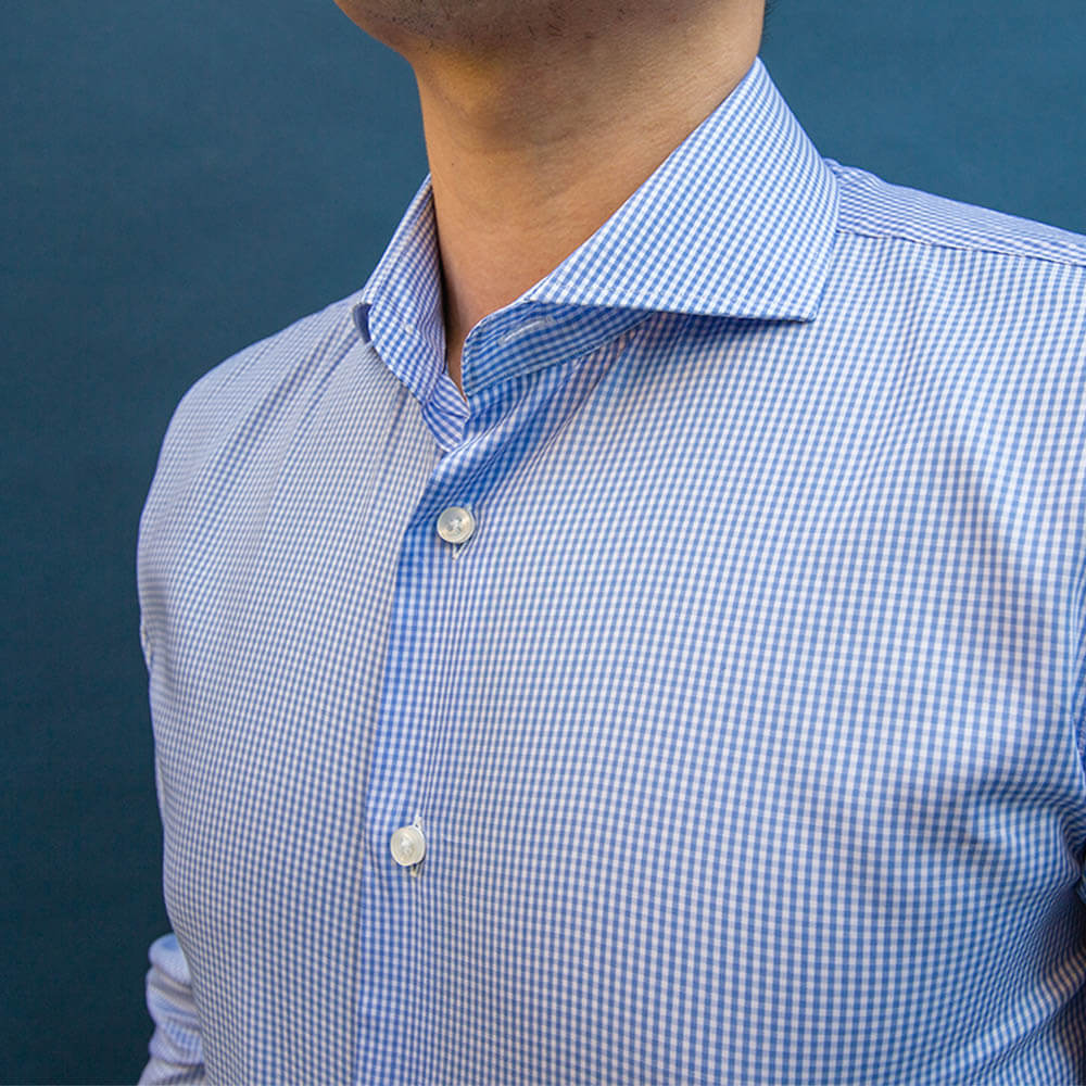 Sky Blue Checkered Cutaway Dress Shirt | The Shoji – Nimble Made