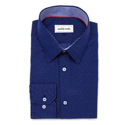 Navy Textured Patterned Dress Shirt | The Pebble