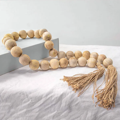 Wooden Bead Garland, 1/2 Beads, 44 Natural