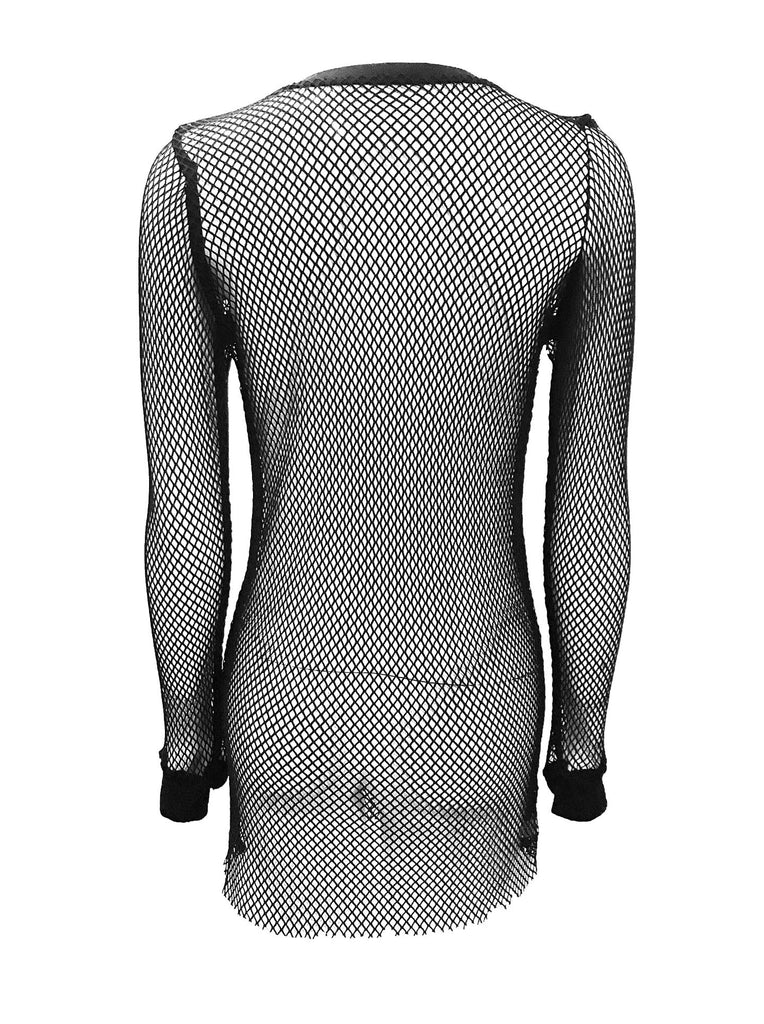 Fishnet See Thru Mesh Mini Dress with Long Sleeves - Willow #40007 ...