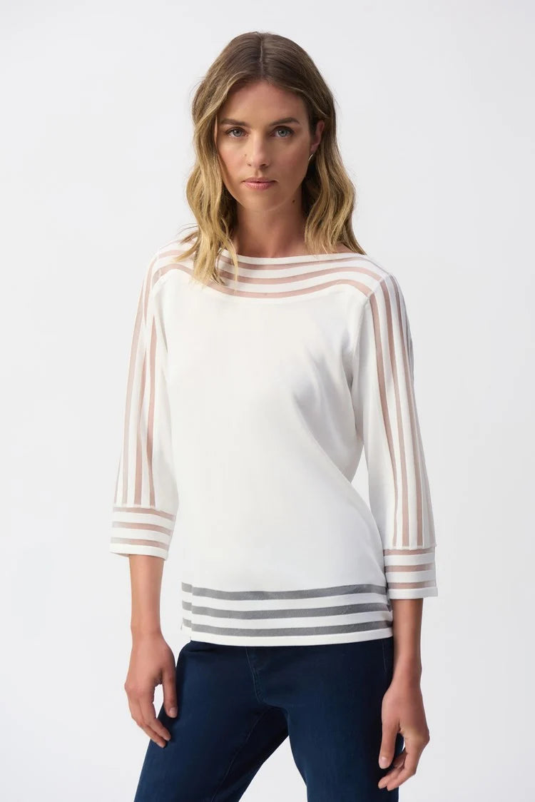 Sweater with Mesh Stripe Detail - Vanilla