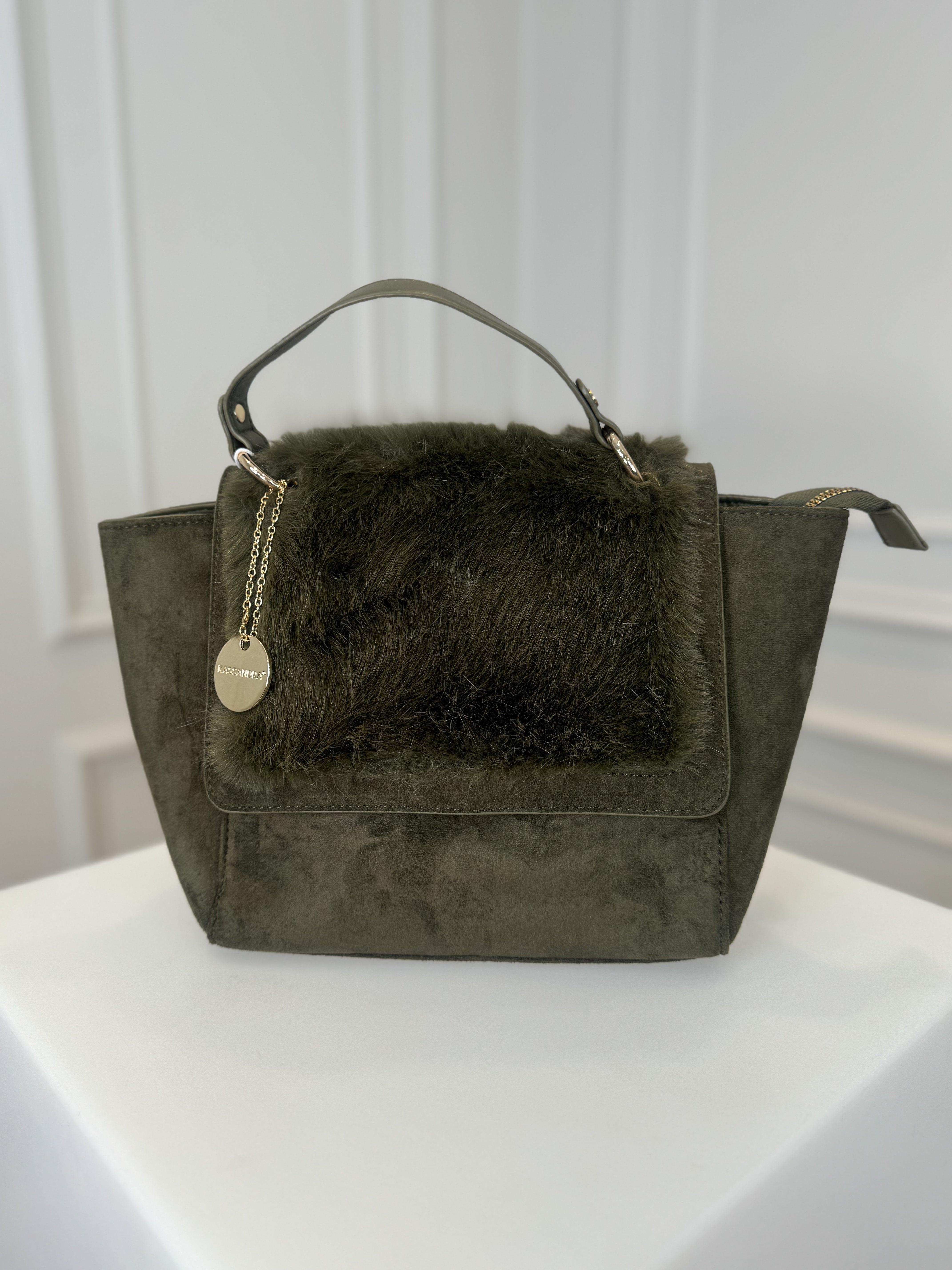 Suede Bag with Fur front - Green