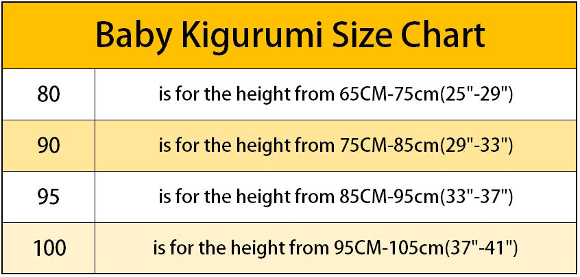 Kigurumi Size Chart