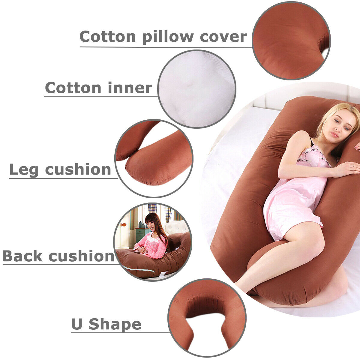 Large U Shaped Contoured Body Pregnancy Nursing Maternity Pillow