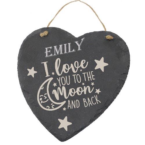 Emily Customised Gift Slate Heart I Love You To The Moon And Back Any