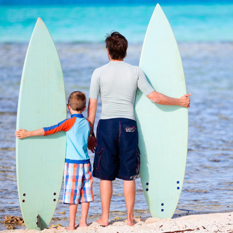 man and boy wearing cheap rashies