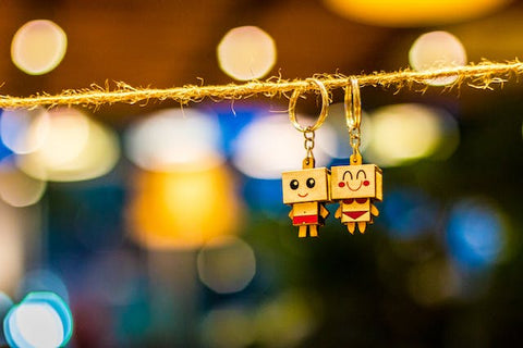 wooden couple keychains