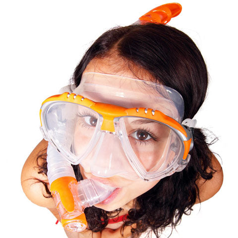 cute girl wearing snorkel mask