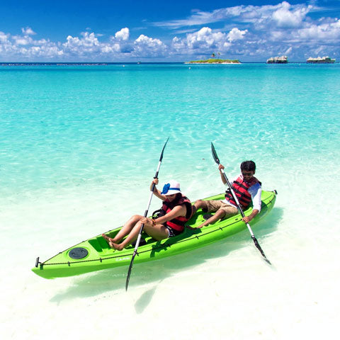 kayak gear in tropical ocean