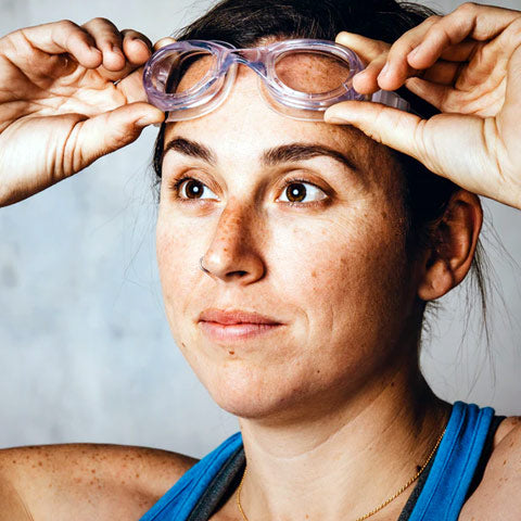 lady buying swimming goggles