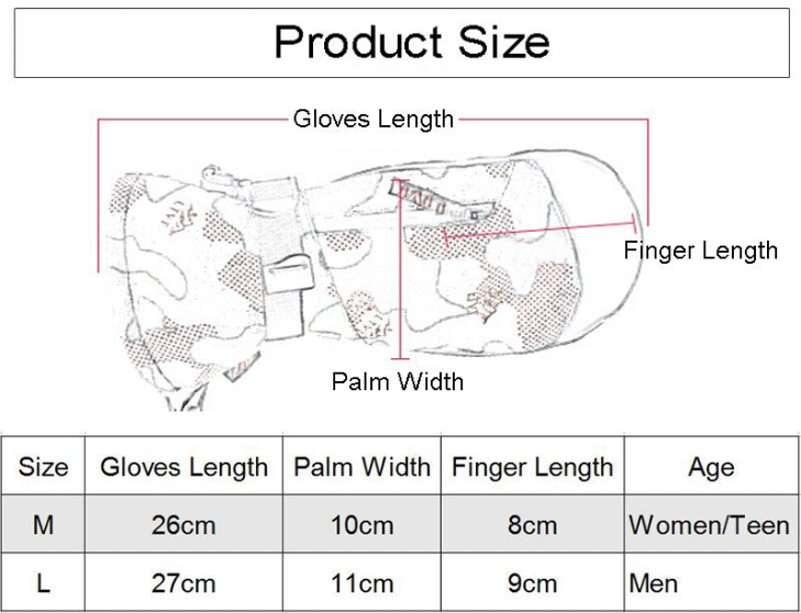 snowboard mittens size chart