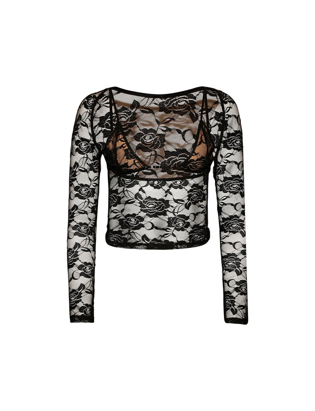 CHRISTY LONG SLEEVE TOP - BLACK : LACE