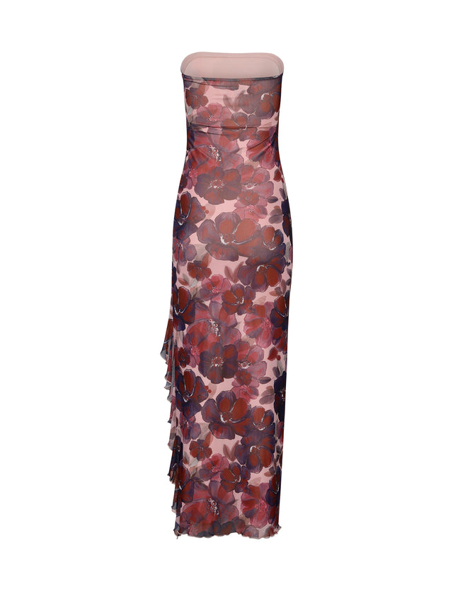 THEO MAXI DRESS - RED : ROMANTIC MACRO FLORAL