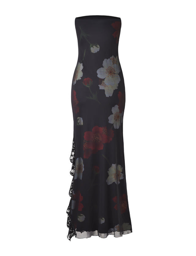 THEO MAXI DRESS - RED : MACRO FLORAL