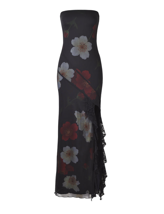 THEO MAXI DRESS - RED : MACRO FLORAL