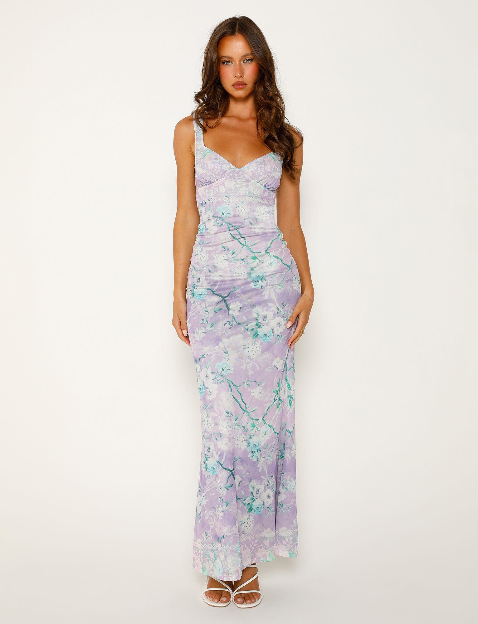 KARMEN DRESS - PURPLE : FLORAL BOARDERS