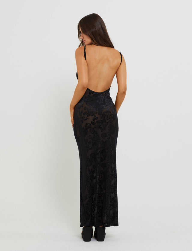 ZUZANNA DRESS - BLACK : BLACK BURNOUT