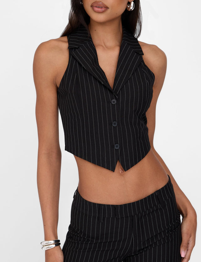 TAMARA VEST - BLACK : PINSTRIPE