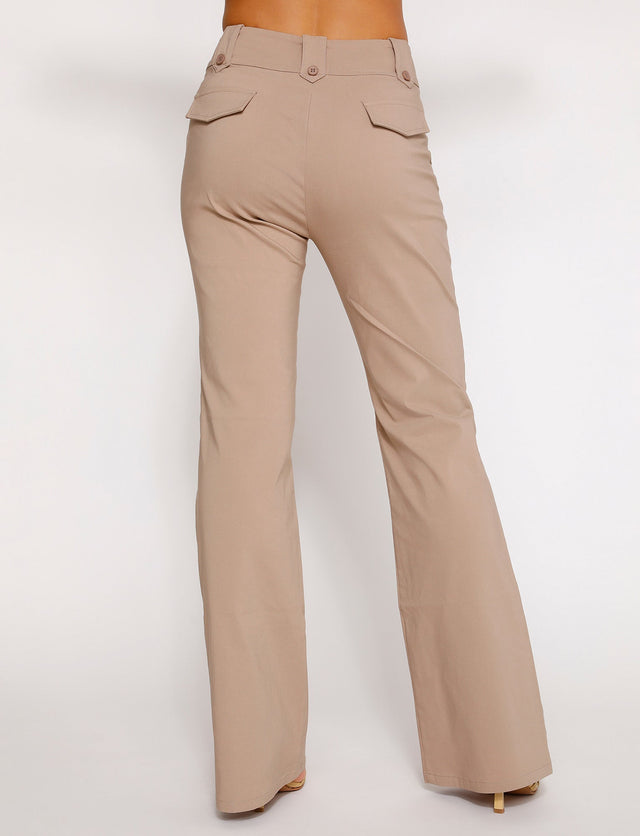 KITTIE HIGH RISE PANT - BEIGE : TAN