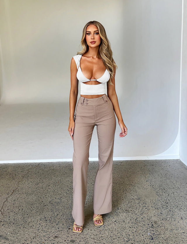 KITTIE HIGH RISE PANT - BEIGE : TAN