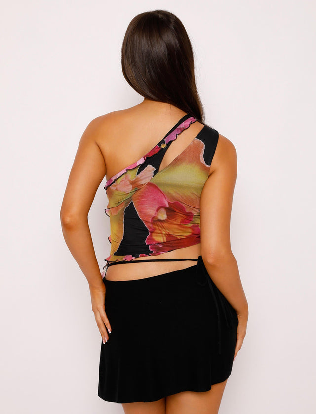 DIONNE TOP - RED : ORCHID PRINT