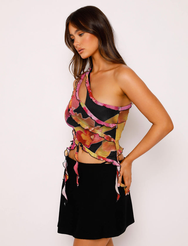 DIONNE TOP - RED : ORCHID PRINT