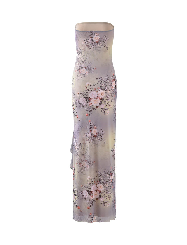 THEO MAXI DRESS - GREY : SPRING FLORAL