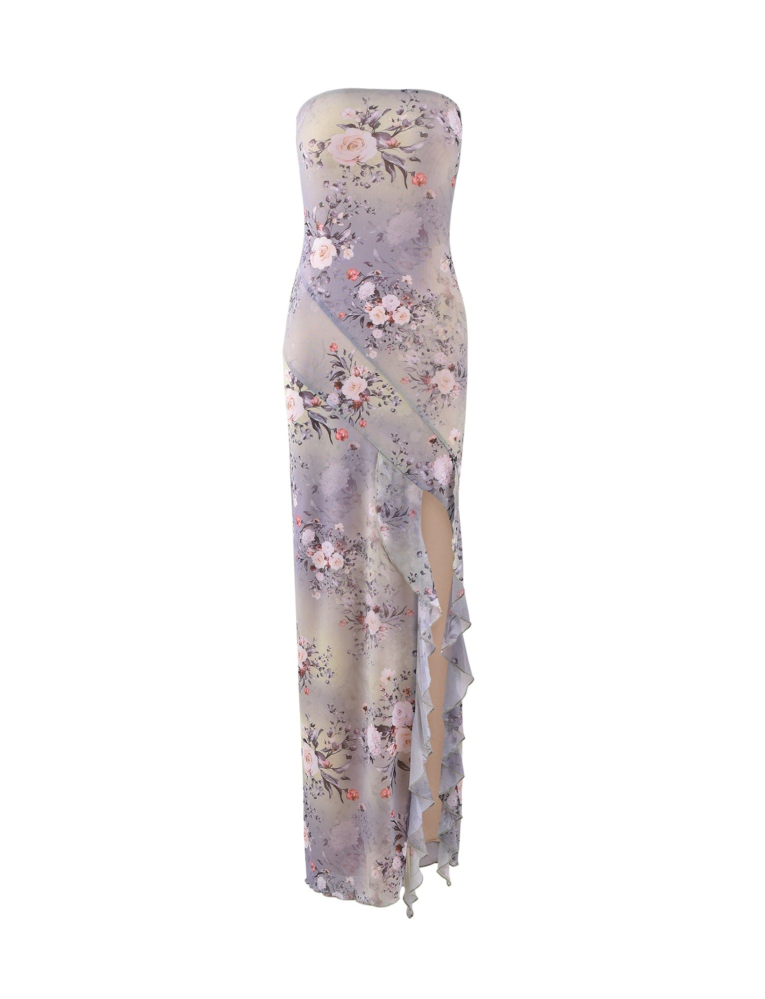 THEO MAXI DRESS - GREY : SPRING FLORAL