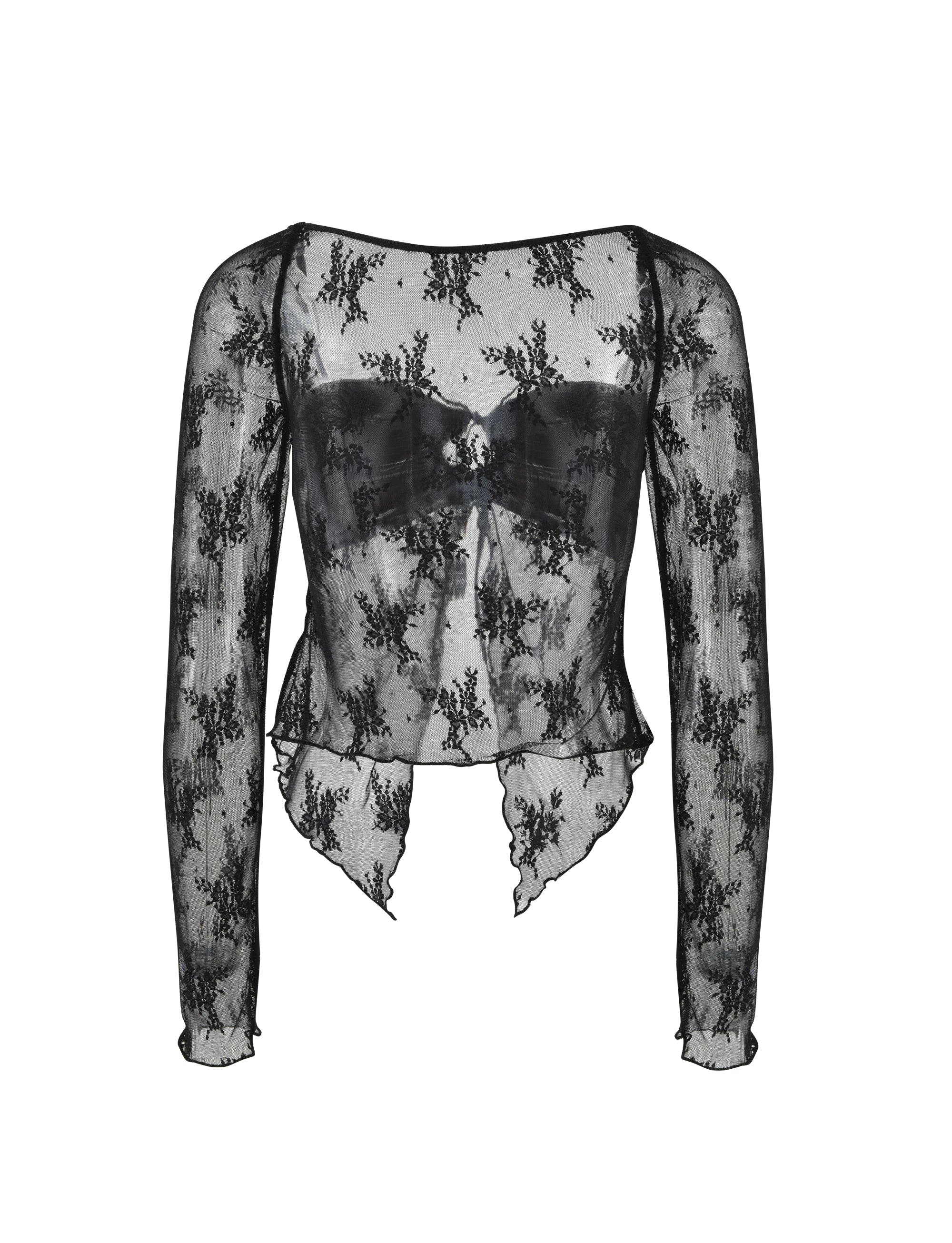 KAROLINA LONG SLEEVE TOP - BLACK : LACE