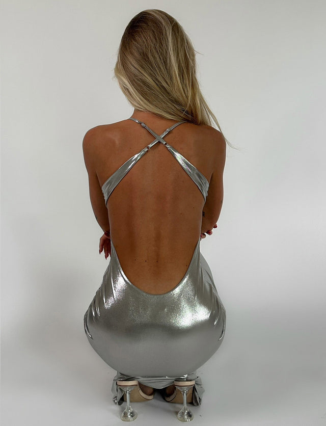 ELVIA MAXI DRESS - GREY : SILVER : SILVER METALLIC