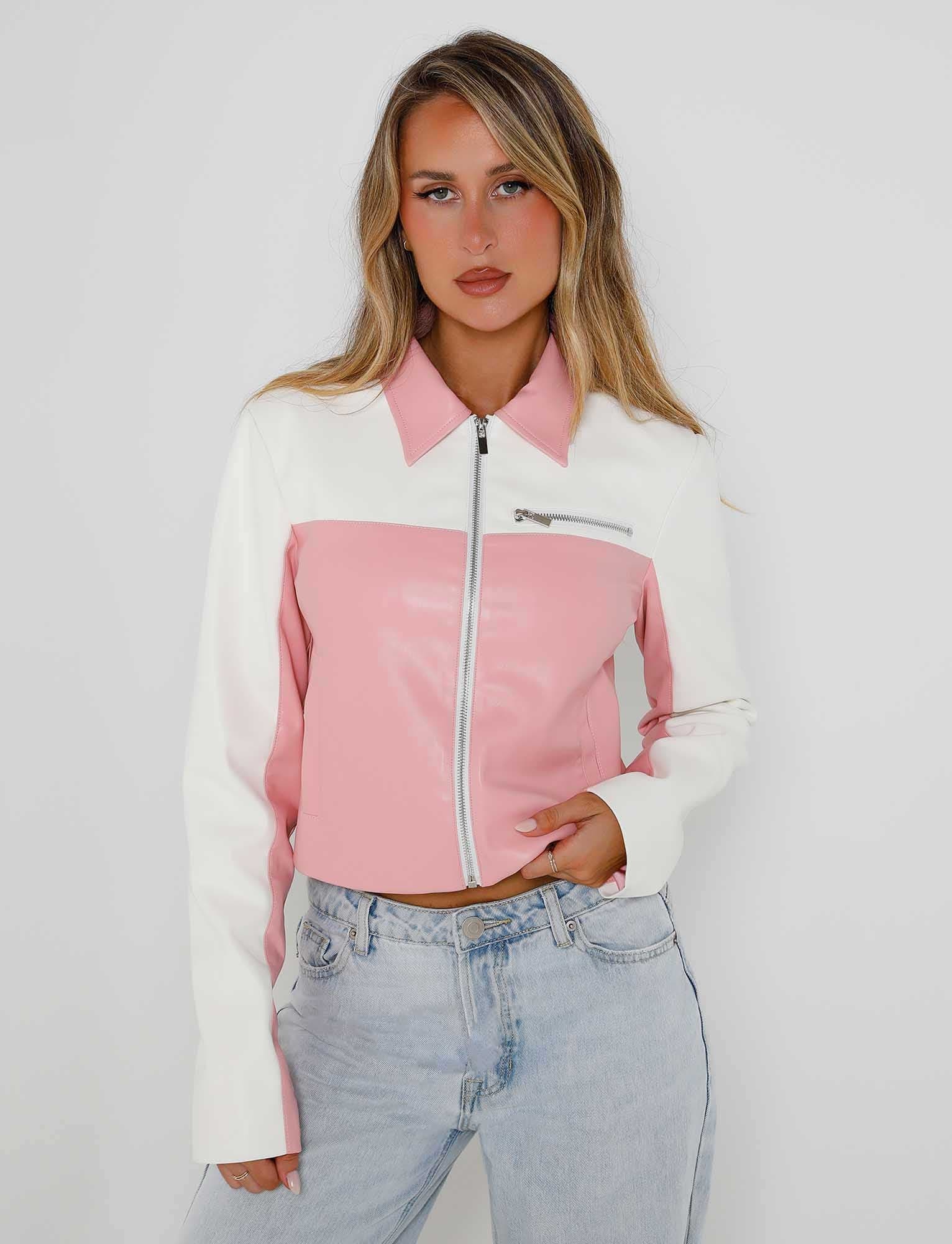 DELIA JACKET - PINK : PINK/WHITE