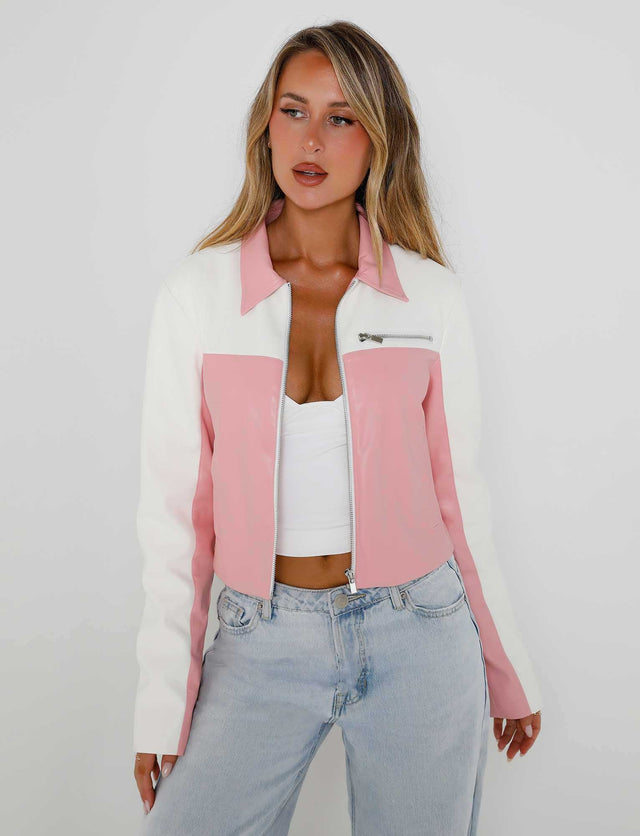 DELIA JACKET - PINK : PINK/WHITE