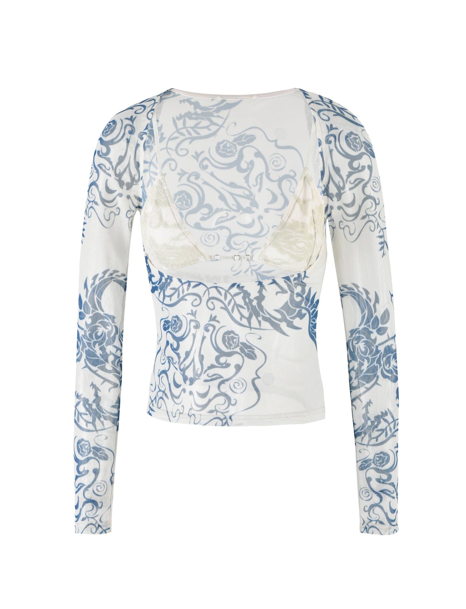 CHRISTY MESH LONG SLEEVE TOP - BLUE : TATTOO : TATTOO PRINT