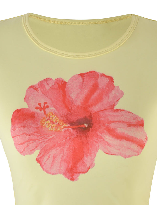 JOVANA TEE - YELLOW : MACRO FLORAL : HIBISCUS