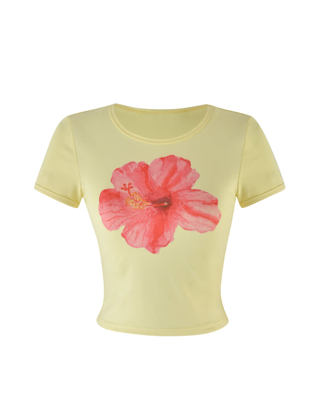 JOVANA TEE - YELLOW : MACRO FLORAL : HIBISCUS