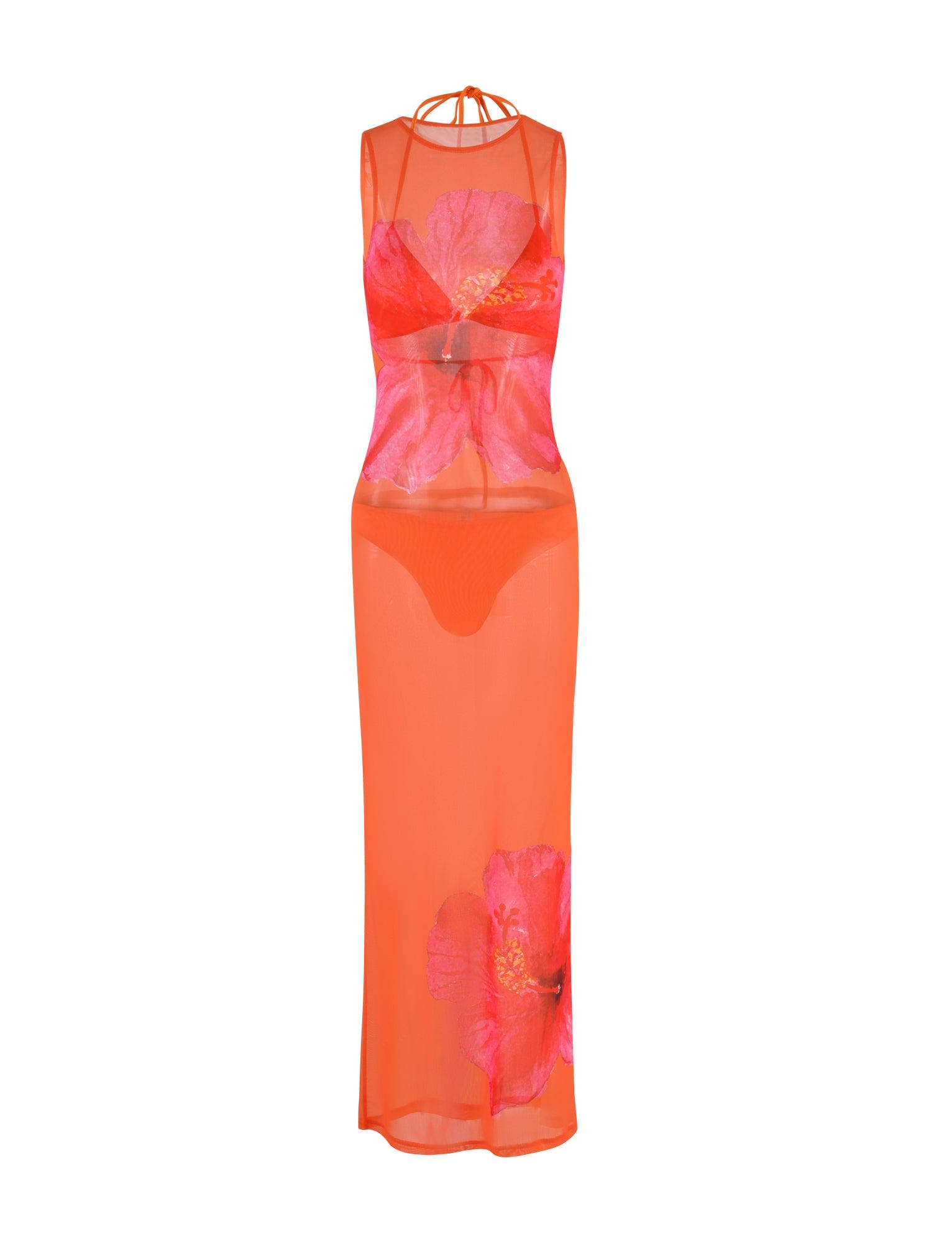 JOZIE THREE PIECE DRESS - ORANGE : MACRO FLORAL : ORANGE HIBISCUS