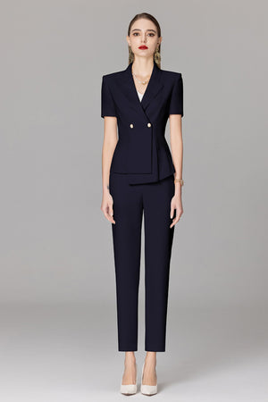 ShopSosie Women's Business Double Button Blazer Jacket Coat and Pants or Skirt Set