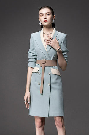 ShopSosie Contrast Double Breasted Lapel Collar Dress