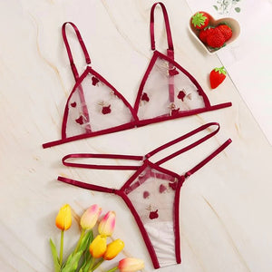 Embroidered Mesh Cut-out Sheer Lingerie Set