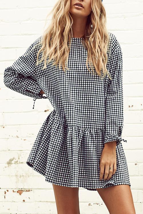 black and white plaid mini dress