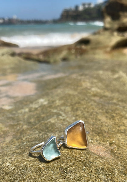 blue and orange seaglass from australia's sydney northern beaches at freshwater beach